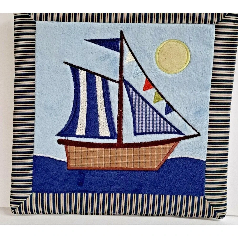 NoJo Crown Crafts Nautical Sailboat Fabric Wall Art Set of 2 Nursery Decor 10x10